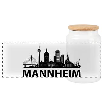 MANNHEIM Skyline - Panorama Keksdose mit Holzdeckel - Weiß - Vorne