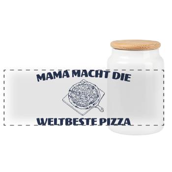 Mama macht die weltbeste Pizza - Pizzabäckerin - Panorama Keksdose mit Holzdeckel - Weiß - Vorne