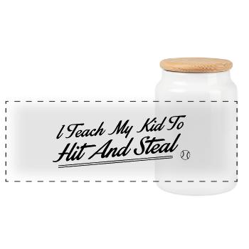 I teach my kid to hit and steal - Panorama Keksdose mit Holzdeckel - Weiß - Vorne