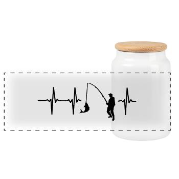 MY HEART BEATS FÜRS FISHING! - Panoramic Cookie Jar with Wooden Lid - white - Front