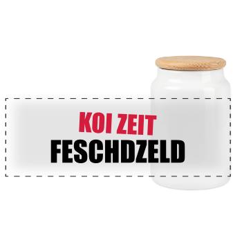 Koi Zeit Feschdzeld - Panorama Keksdose mit Holzdeckel - Weiß - Vorne