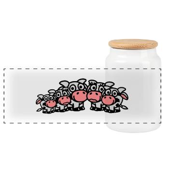 cow_family_with_girl_and_two_boys_3c - Panoramic Cookie Jar with Wooden Lid - white - Front