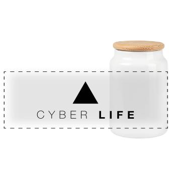 CYBERLIFE Triangle - Panorama Keksdose mit Holzdeckel - Weiß - Vorne