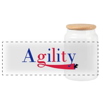 Agility Schrift ein Hund im Tunnel - Panorama Keksdose mit Holzdeckel - Weiß - Vorne