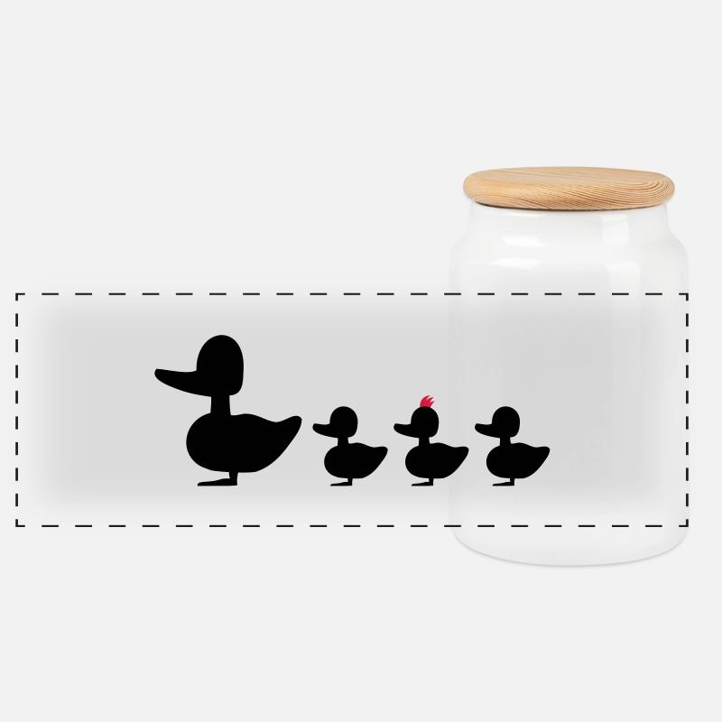 Entenfamilie mit Punk revoluzzer Ente Entchen - Panorama Keksdose mit Holzdeckel - Weiß