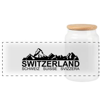 switzerland - Switzerland - suisse - svizzera - Panoramic Cookie Jar with Wooden Lid - white - Front