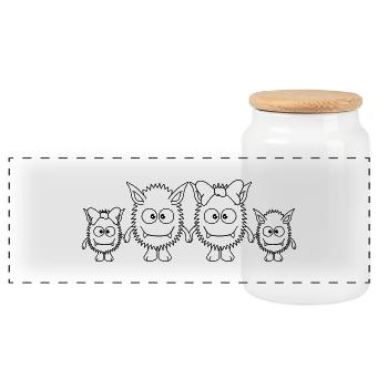 Cute Monster Family - Boîte à biscuits avec couvercle en bois - blanc - Devant