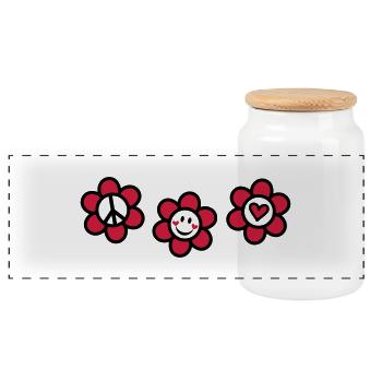Peace Love Happiness Free Summer Festival Flower - Panoramic Cookie Jar with Wooden Lid - white - Front