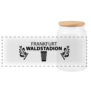 FRANKFURT WALDSTADION – Fussball Apfelwein Gerippt - Panorama Keksdose mit Holzdeckel - Weiß - Vorne