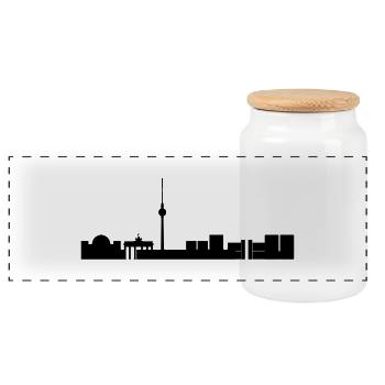 Berliner Skyline - Panorama Keksdose mit Holzdeckel - Weiß - Vorne