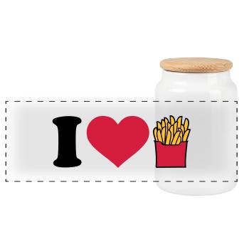 I love Fries - Panoramic Cookie Jar with Wooden Lid - white - Front