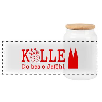 Kölle Do bes e Jeföhl - Rot Weiss Dom Karneval - Panorama Keksdose mit Holzdeckel - Weiß - Vorne