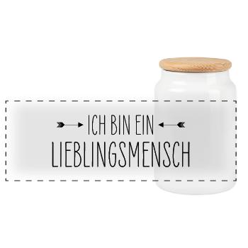 Ich bin ein Lieblingsmensch - Panorama Keksdose mit Holzdeckel - Weiß - Vorne