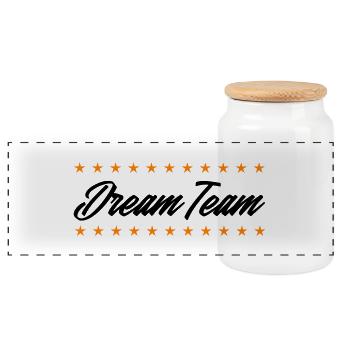 dream team - Panorama Keksdose mit Holzdeckel - Weiß - Vorne