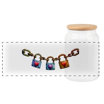 Liebesschlösser mit Herzen Design 2 - Panorama Keksdose mit Holzdeckel - Weiß - Vorne