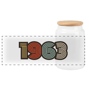 1963 Retro Jahrgang - Panorama Keksdose mit Holzdeckel - Weiß - Vorne