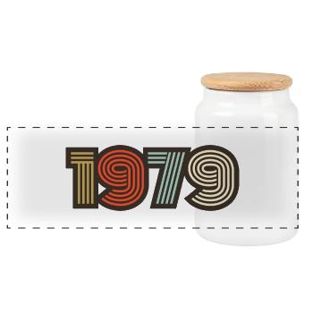 1979 retro vintage - Panoramic Cookie Jar with Wooden Lid - white - Front
