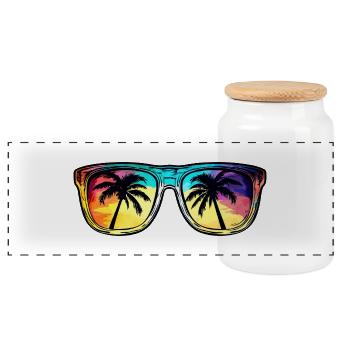 Sonnenbrille Palmen Symbol - Panorama Keksdose mit Holzdeckel - Weiß - Vorne