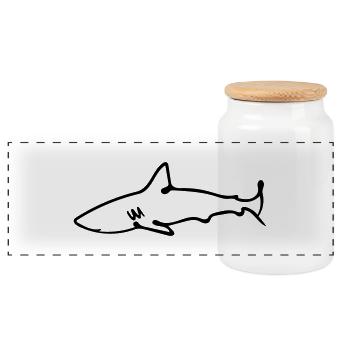 shark - Panoramic Cookie Jar with Wooden Lid - white - Front