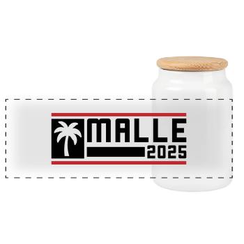Malle 2025 Palme - Panorama Keksdose mit Holzdeckel - Weiß - Vorne