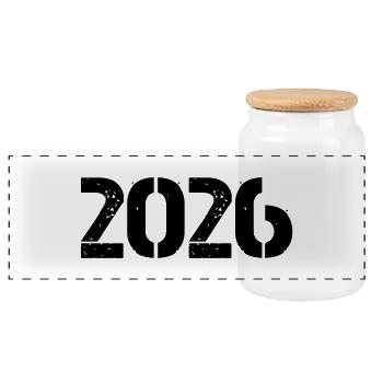 2026 - Panoramic Cookie Jar with Wooden Lid - white - Front