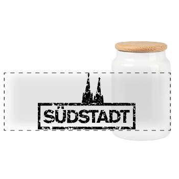 Südstadt mit Dom (Vintage Schwarz) - Panorama Keksdose mit Holzdeckel - Weiß - Vorne