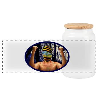Forest Spirit Mask Warrior - Panoramic Cookie Jar with Wooden Lid - white - Front
