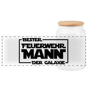 Bester Feuerwehrmann der Galaxie - Panorama Keksdose mit Holzdeckel - Weiß - Vorne