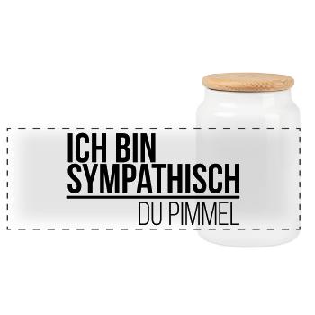 ich bin sympathisch du Pimmel - Panorama Keksdose mit Holzdeckel - Weiß - Vorne