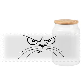 chat en colère - Boîte à biscuits avec couvercle en bois - blanc - Devant