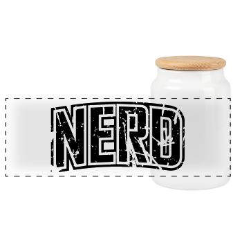 Nerd vintage distressed lettering - Panoramic Cookie Jar with Wooden Lid - white - Front