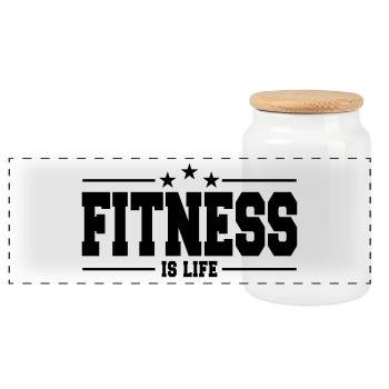 fitness is life 1 - Panorama Keksdose mit Holzdeckel - Weiß - Vorne