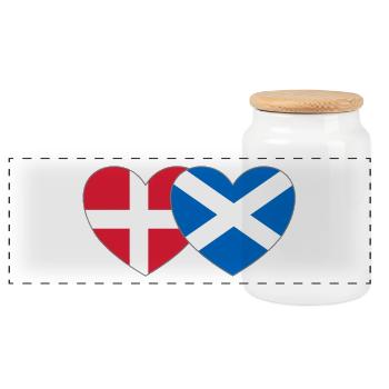 Denmark Scotland Flag Heart - Panoramic Cookie Jar with Wooden Lid - white - Front