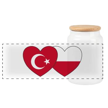 Turkey Poland Flag Heart - Panoramic Cookie Jar with Wooden Lid - white - Front