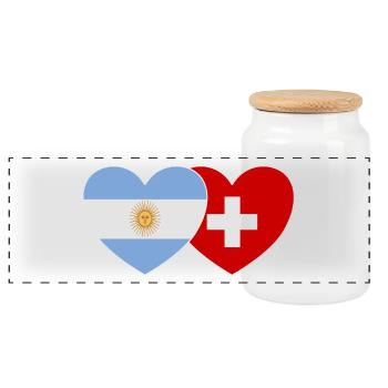Argentina Switzerland Flag Heart - Panoramic Cookie Jar with Wooden Lid - white - Front