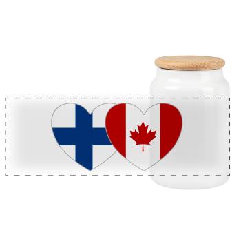 Finland Canada Flag Heart - Panoramic Cookie Jar with Wooden Lid - white - Front