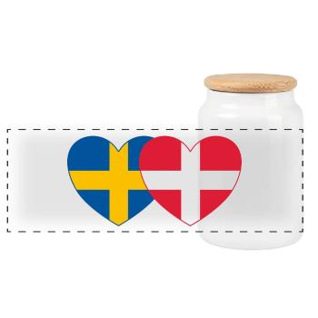 Suède Danemark Drapeau Coeur - Boîte à biscuits avec couvercle en bois - blanc - Devant