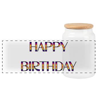 HAPPY BIRTHDAY. HAPPY BIRTHDAY. ANNIVERSARY. - Panoramic Cookie Jar with Wooden Lid - white - Front