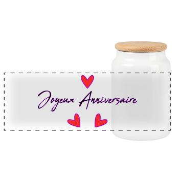 HAPPY BIRTHDAY. HAPPY BIRTHDAY. ANNIVERSARY. - Panoramic Cookie Jar with Wooden Lid - white - Front