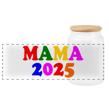 Mama 2025 - Panoramic Cookie Jar with Wooden Lid - white - Front