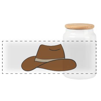 cowboy hat - Panoramic Cookie Jar with Wooden Lid - white - Front