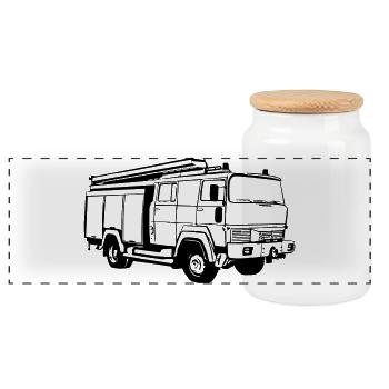 Freiwillige Feuerwehr , Feuerwehrauto , TLF(25) - Panorama Keksdose mit Holzdeckel - Weiß - Vorne