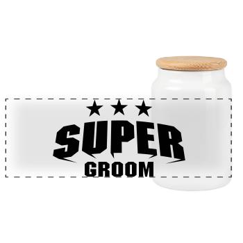 Super Groom - Boîte à biscuits avec couvercle en bois - blanc - Devant