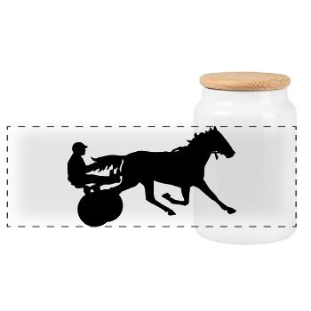 Horse racing - Panoramic Cookie Jar with Wooden Lid - white - Front