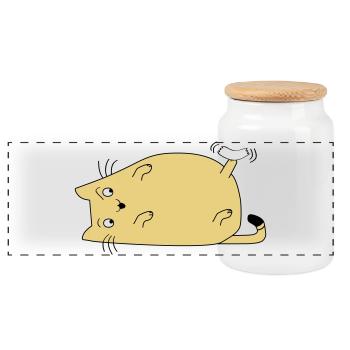 Katze mit Band - Panorama Keksdose mit Holzdeckel - Weiß - Vorne