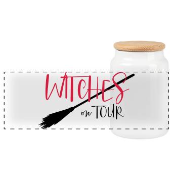 Witches on tour - Fête, Carnaval, Halloween - Boîte à biscuits avec couvercle en bois - blanc - Devant