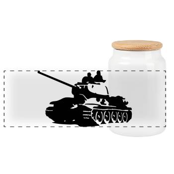 Tank T-34 - Panoramic Cookie Jar with Wooden Lid - white - Front