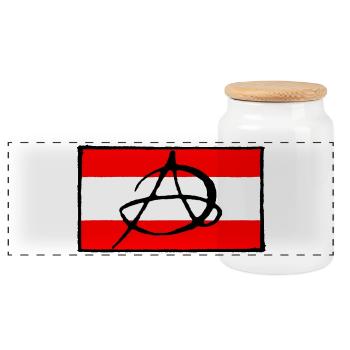 Anarchy icon on red background - Panoramic Cookie Jar with Wooden Lid - white - Front