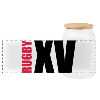 Rugby - Panoramic Cookie Jar with Wooden Lid - white - Front