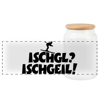 Ischgl Ischgeil Skifahrer Après-Ski - Panorama Keksdose mit Holzdeckel - Weiß - Vorne